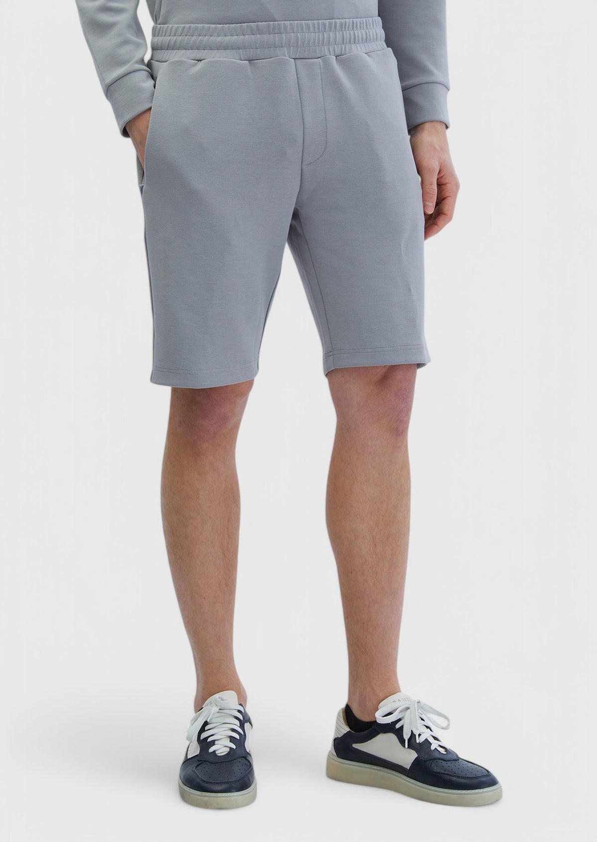 Açık Gri Düz Örme Jogging Fit Spor Bermuda