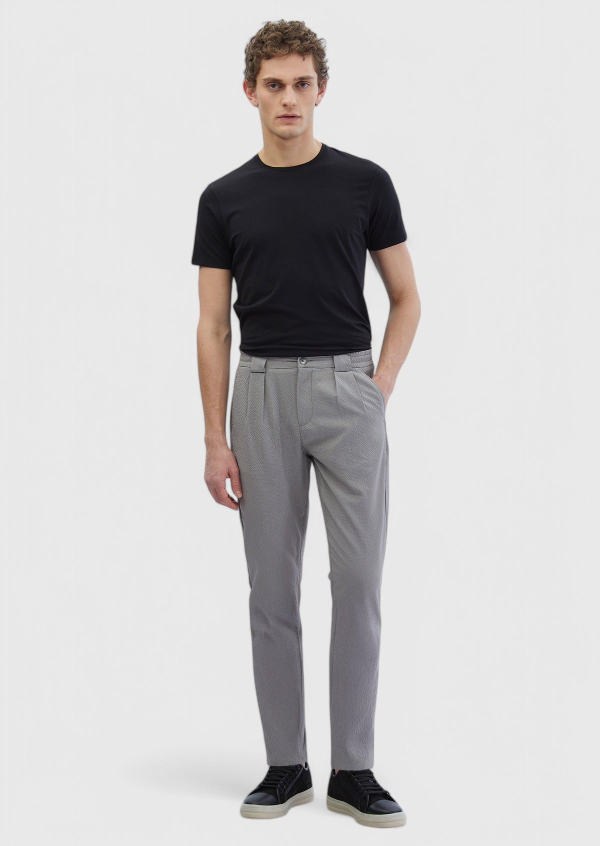 Grey Weaving Jogging Fit Casual Trousers