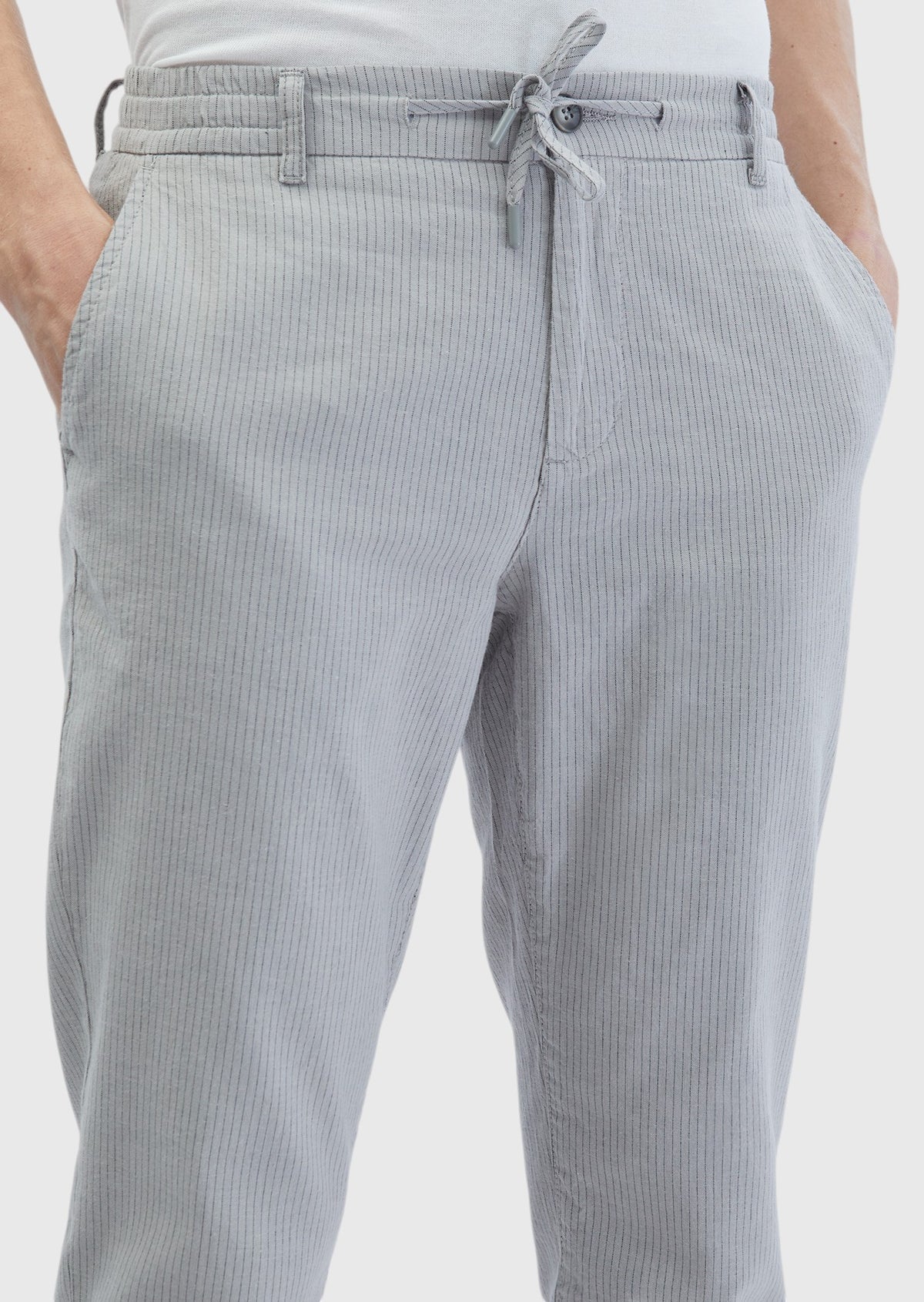 Gri Çizgili Dokuma Jogging Fit Casual Pamuk Karışımlı Pantolon