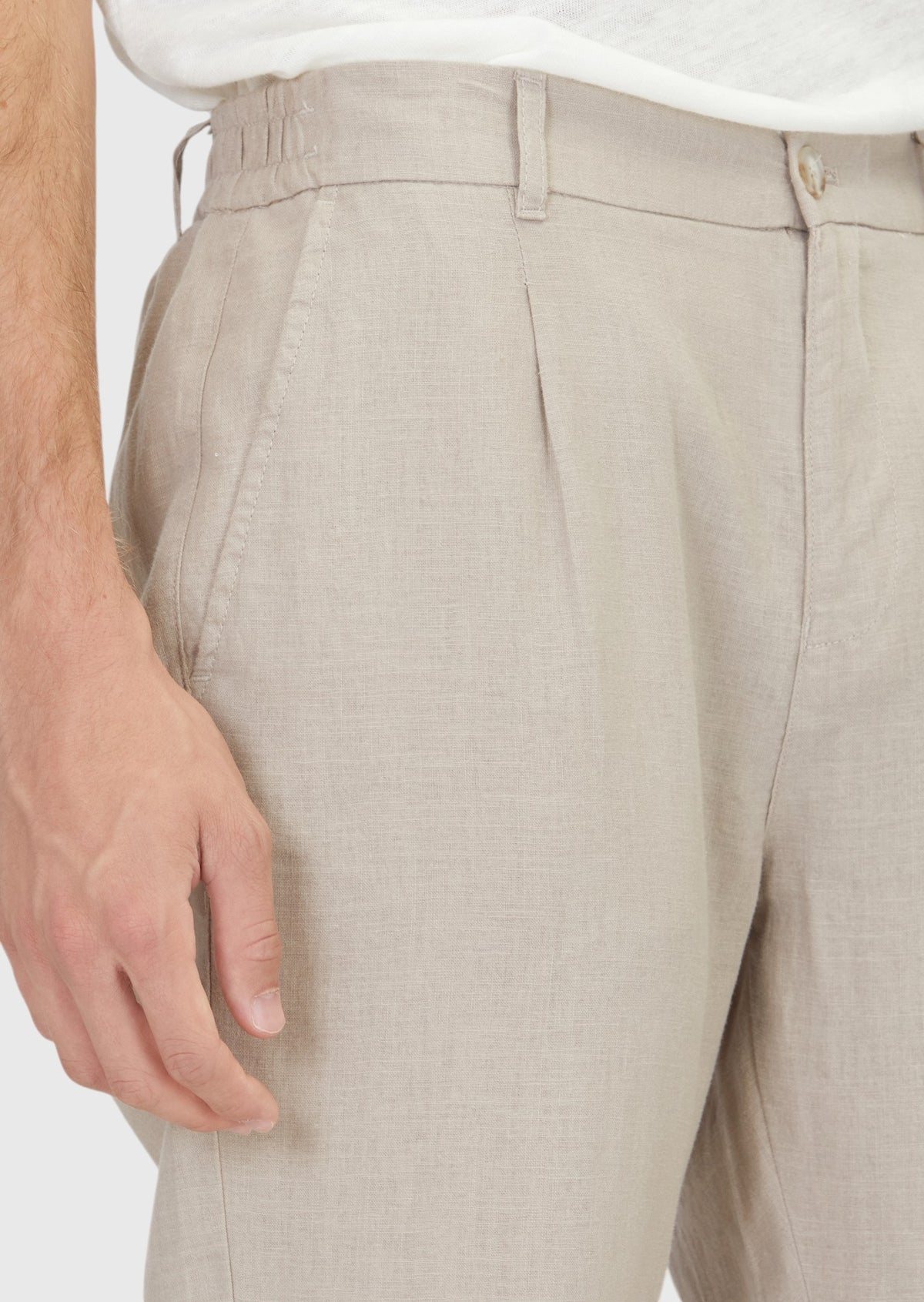 Bej Düz Dokuma Jogging Fit Casual %100 Keten Pantolon