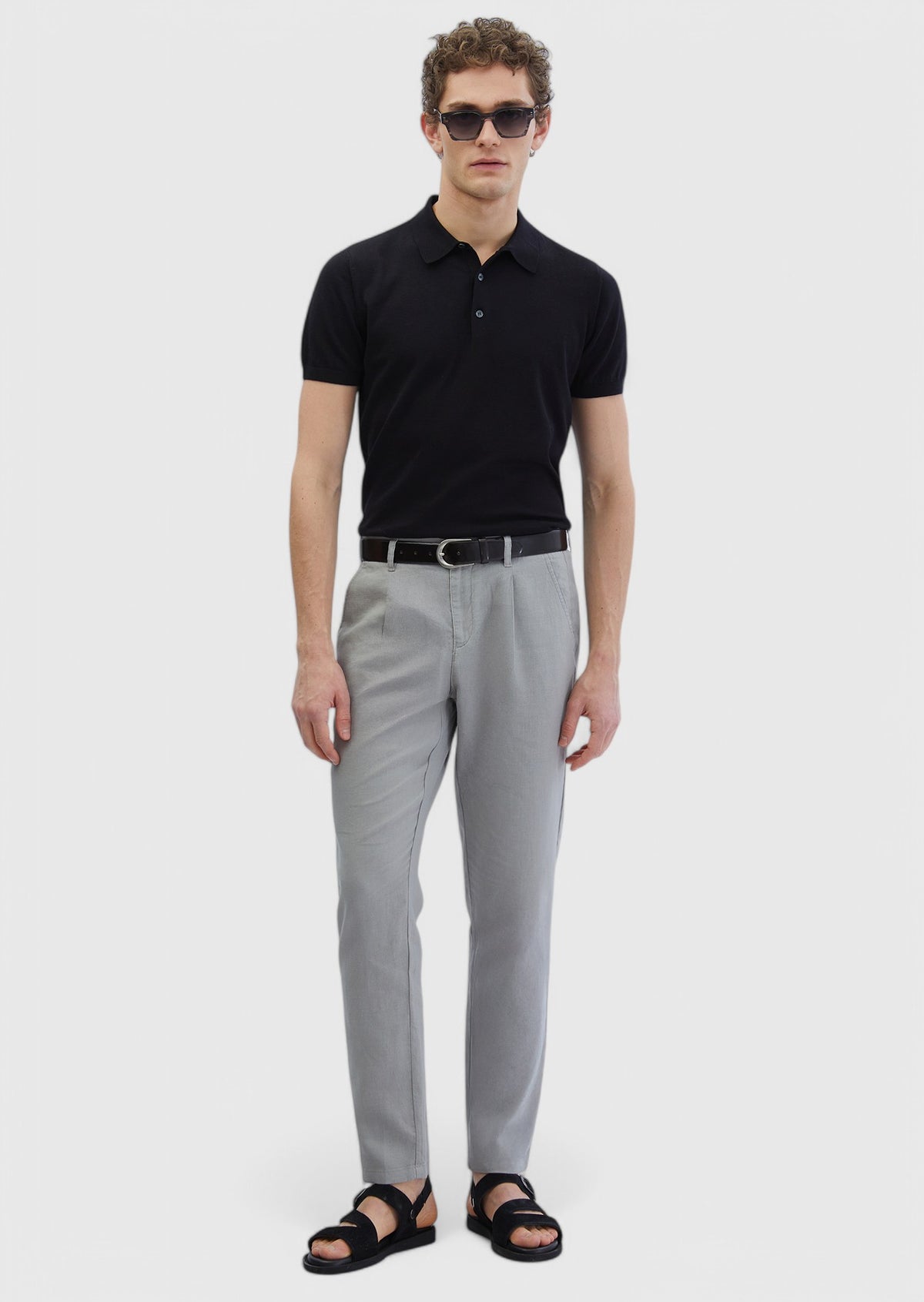 Gri Düz Dokuma Jogging Fit Casual %100 Keten Pantolon