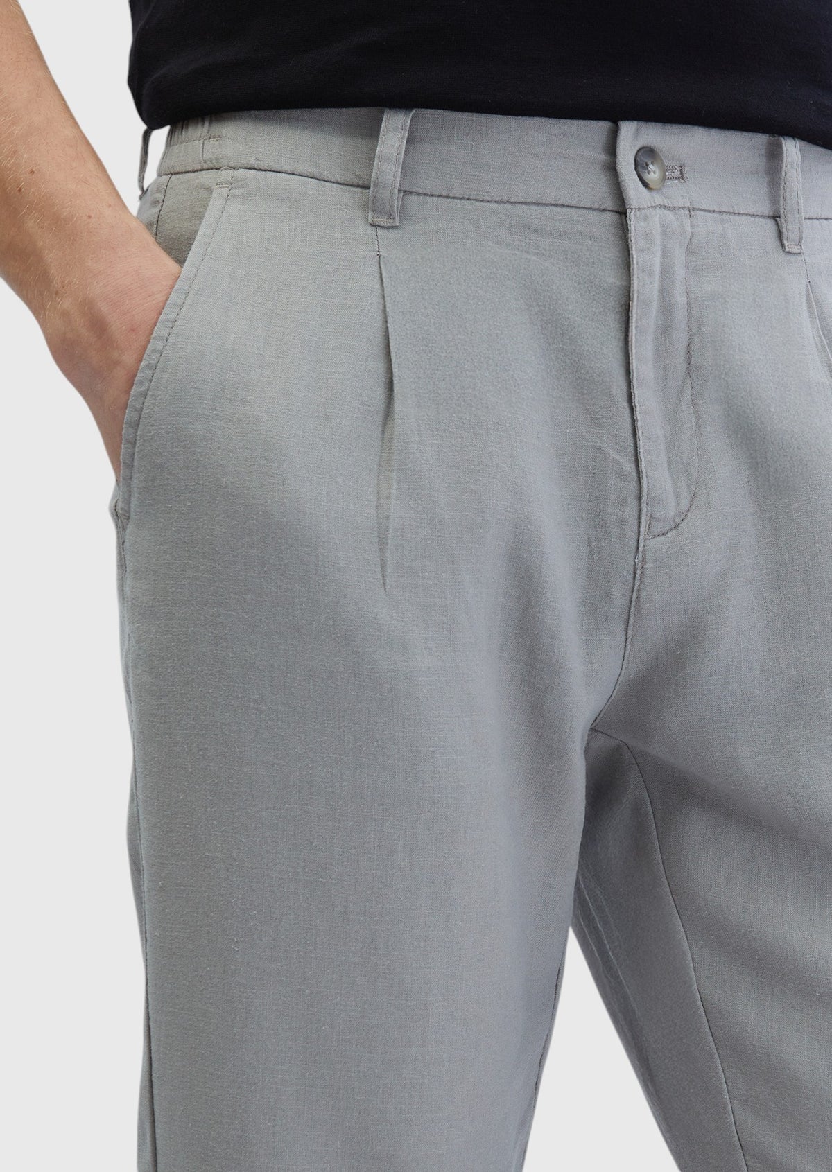 Gri Düz Dokuma Jogging Fit Casual %100 Keten Pantolon