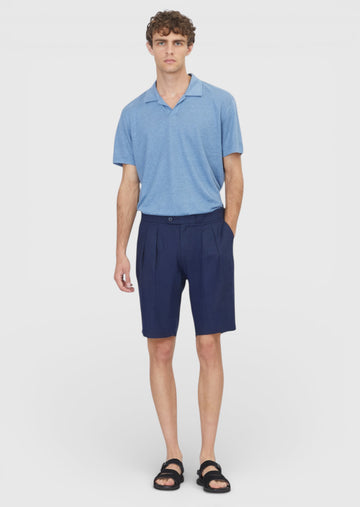 Lacivert Düz Dokuma Carrot Fit Casual %100 Keten Bermuda