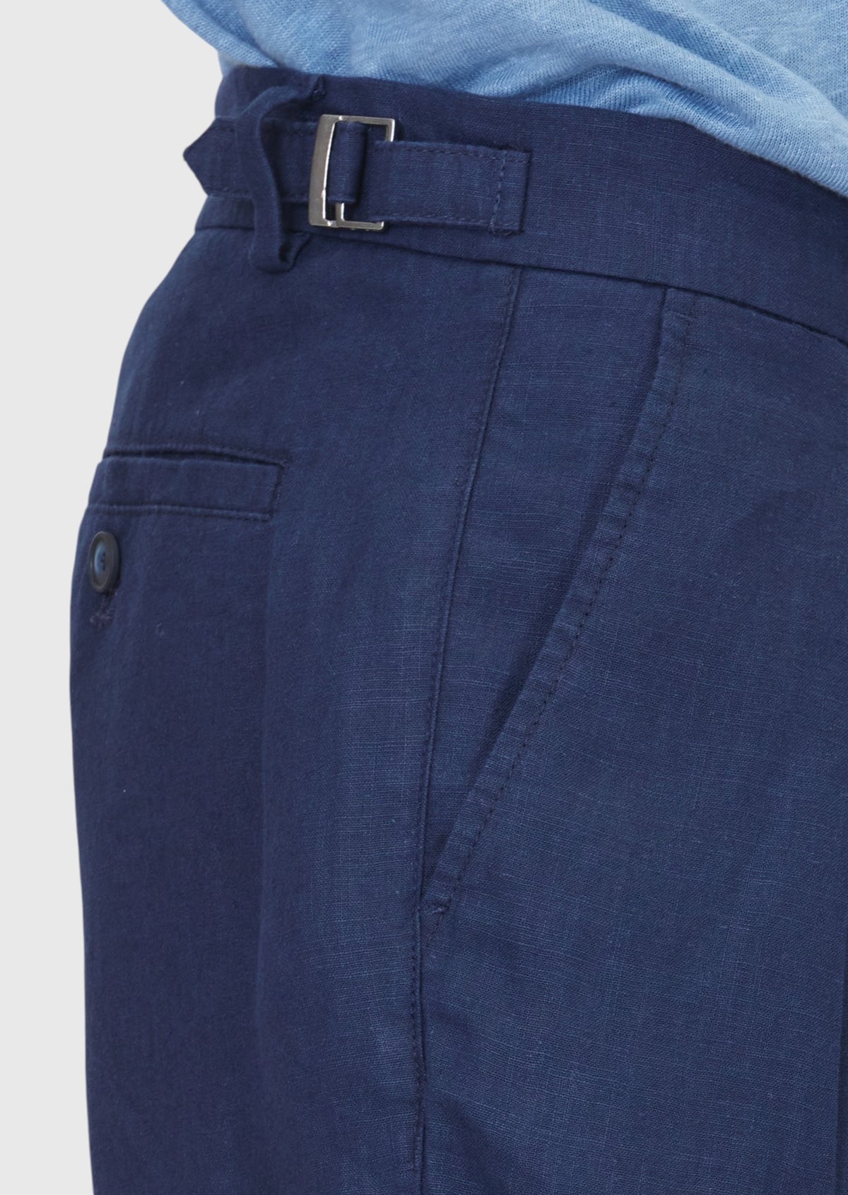 Lacivert Düz Dokuma Carrot Fit Casual %100 Keten Bermuda