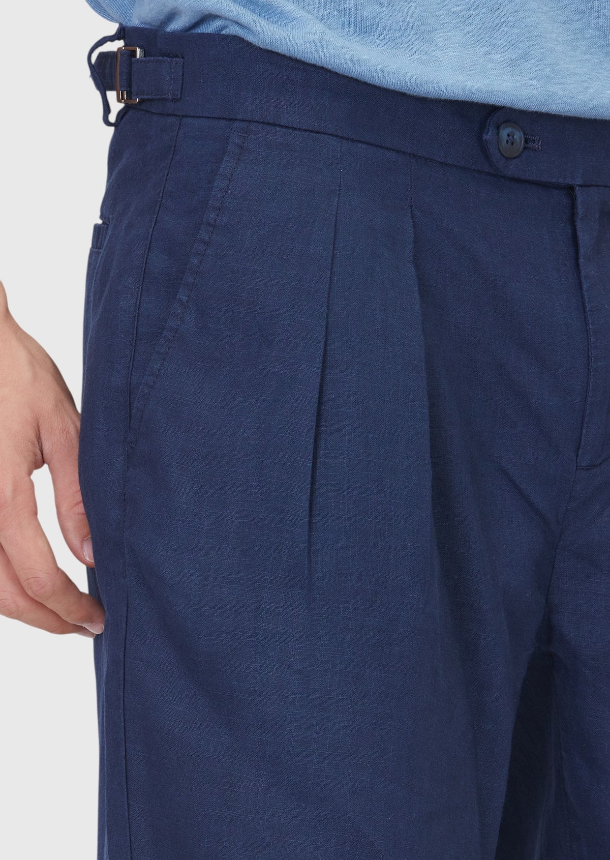 Lacivert Düz Dokuma Carrot Fit Casual %100 Keten Bermuda