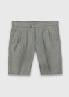Haki Düz Dokuma Carrot Fit Casual %100 Keten Bermuda