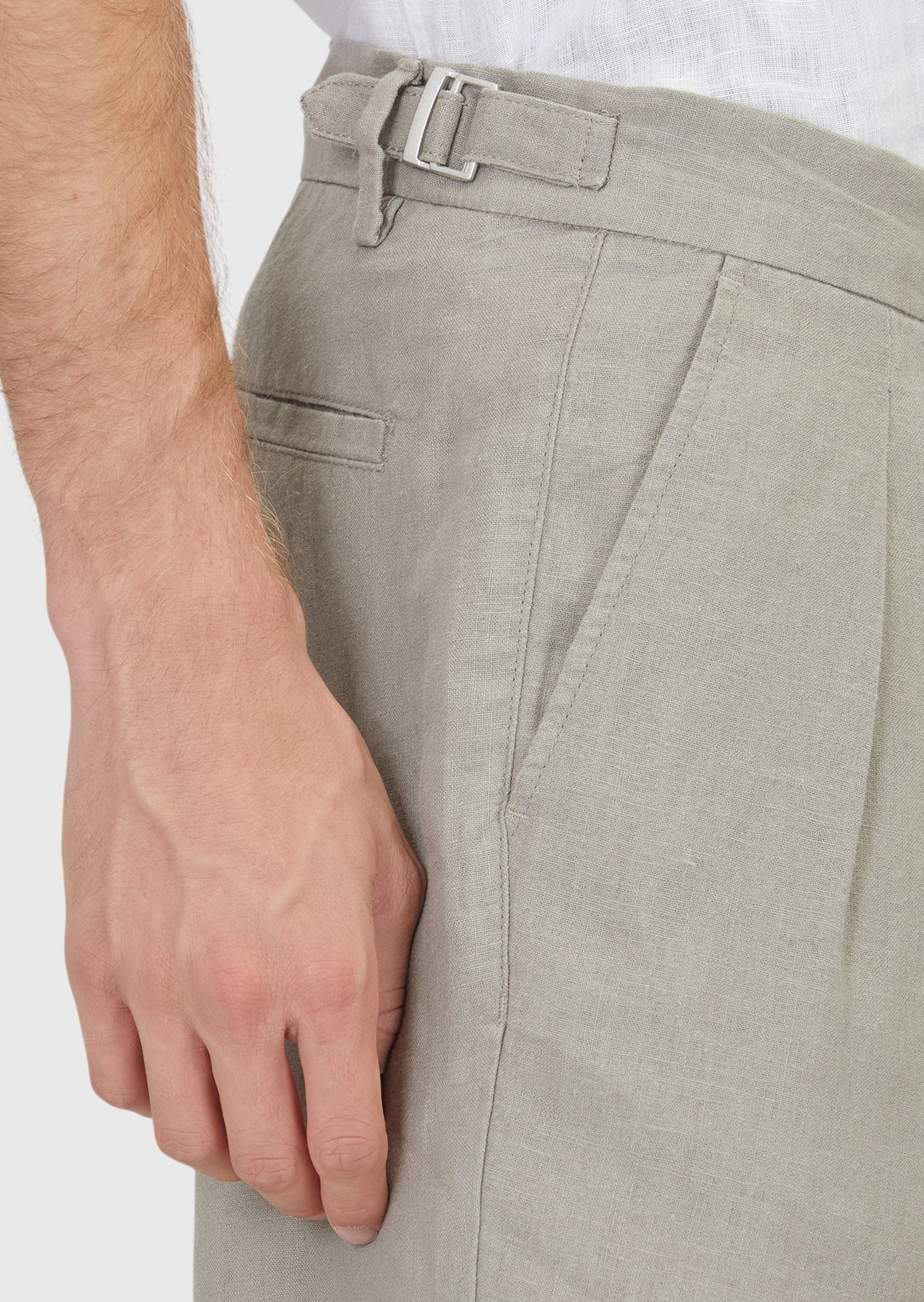 Vizon Düz Dokuma Carrot Fit Casual %100 Keten Bermuda