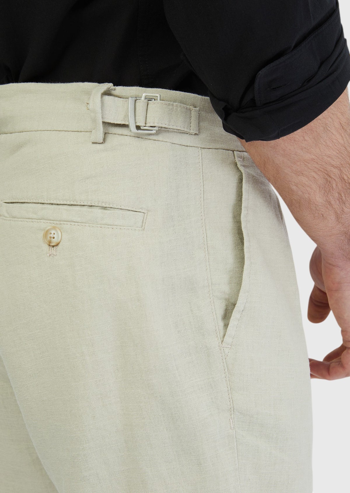 Kum Düz Dokuma Carrot Fit Casual %100 Keten Bermuda