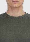 Haki Düz Bisiklet Yaka %100 Keten T-Shirt