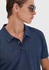 Lacivert Düz Polo Yaka %100 Keten T-Shirt