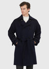Lacivert Oversize Fit Kruvaze Yaka Casual Dokuma Palto