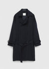 Lacivert Oversize Fit Kruvaze Yaka Casual Dokuma Palto