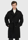 Siyah Oversize Fit Kruvaze Yaka Casual Dokuma Palto