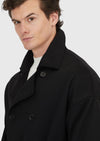 Siyah Oversize Fit Kruvaze Yaka Casual Dokuma Palto
