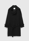 Siyah Oversize Fit Kruvaze Yaka Casual Dokuma Palto