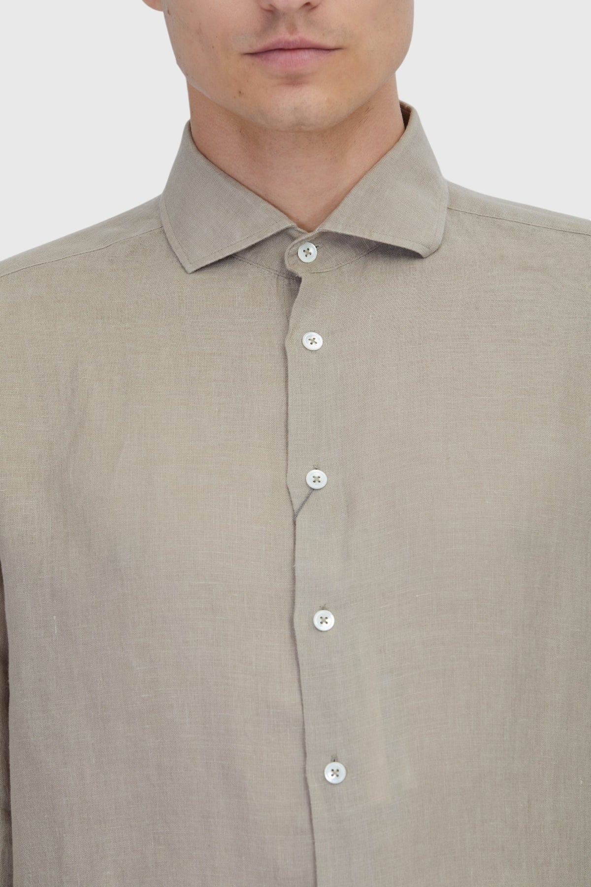 Vizon Düz Casual Fit Uzun Dokuma Casual %100 Keten Gömlek