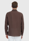 Kahverengi Düz Casual Fit Uzun Dokuma Casual %100 Keten Gömlek