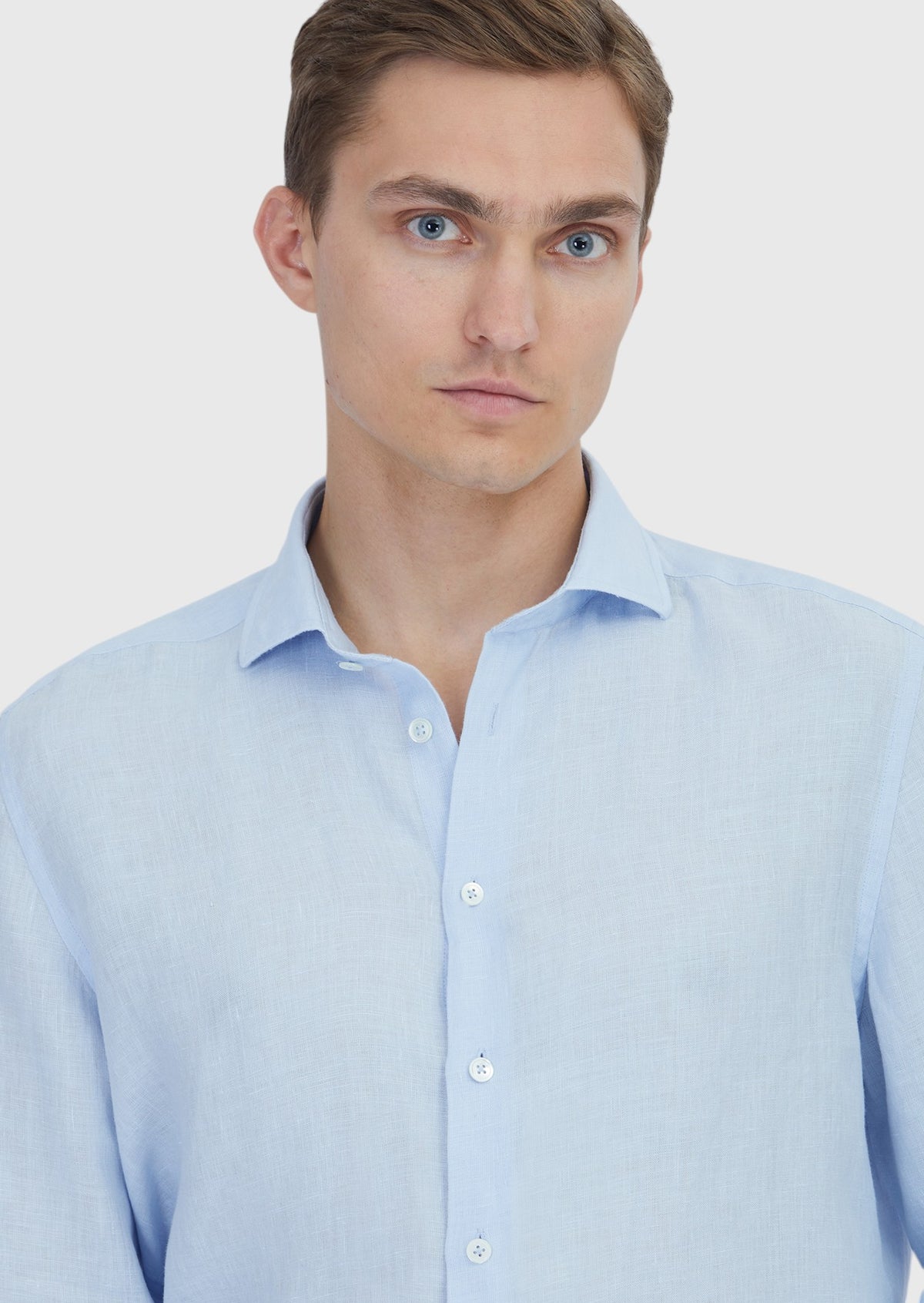 Mavi Düz Casual Fit Uzun Dokuma Casual %100 Keten Gömlek