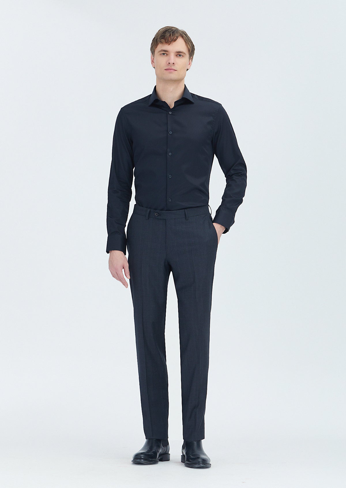 Siyah Düz Slim Fit Uzun Dokuma Klasik %100 Pamuk Gömlek