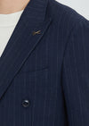 Lacivert Çizgili Shirt Shoulder Slim Fit Yün Karışımlı Ceket