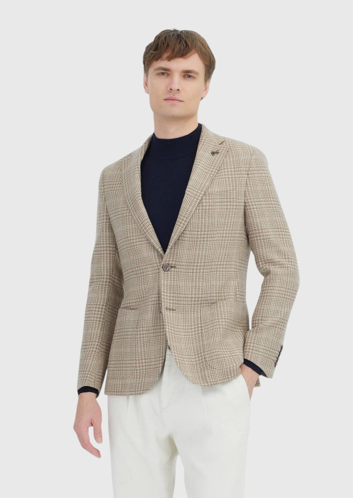 Bej Kareli Shirt Shoulder Slim Fit Yün Karışımlı Ceket