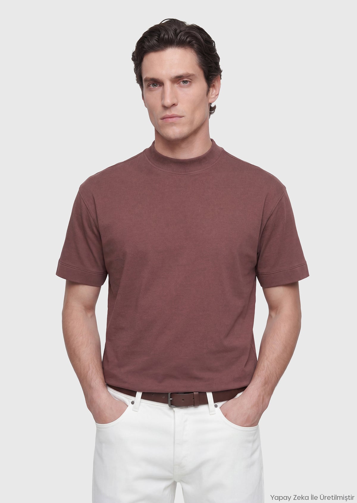 Kiremit Düz Bisiklet Yaka %100 Pamuk T-Shirt