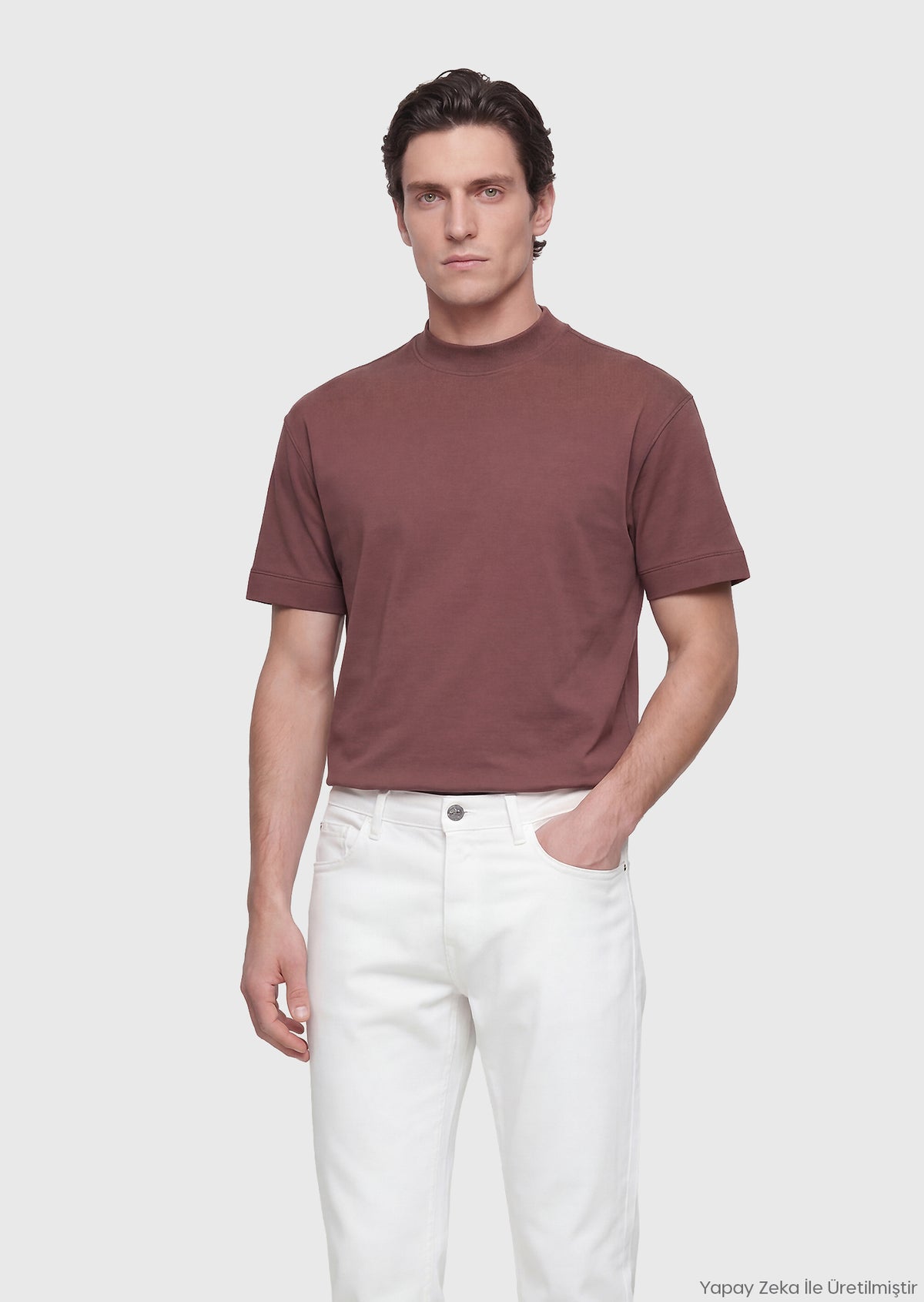 Kiremit Düz Bisiklet Yaka %100 Pamuk T-Shirt