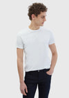 Beyaz Düz Bisiklet Yaka Pamuk Karışımlı T-Shirt