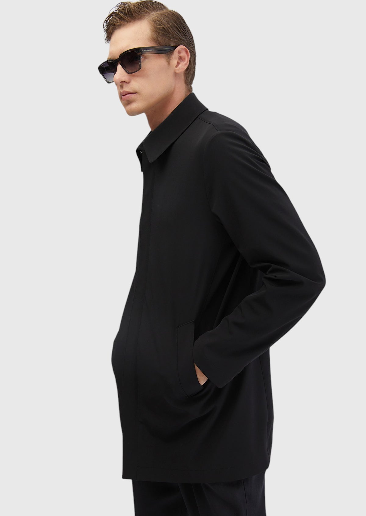 Siyah Regular Fit Gömlek Yaka Casual Dokuma Pardösü