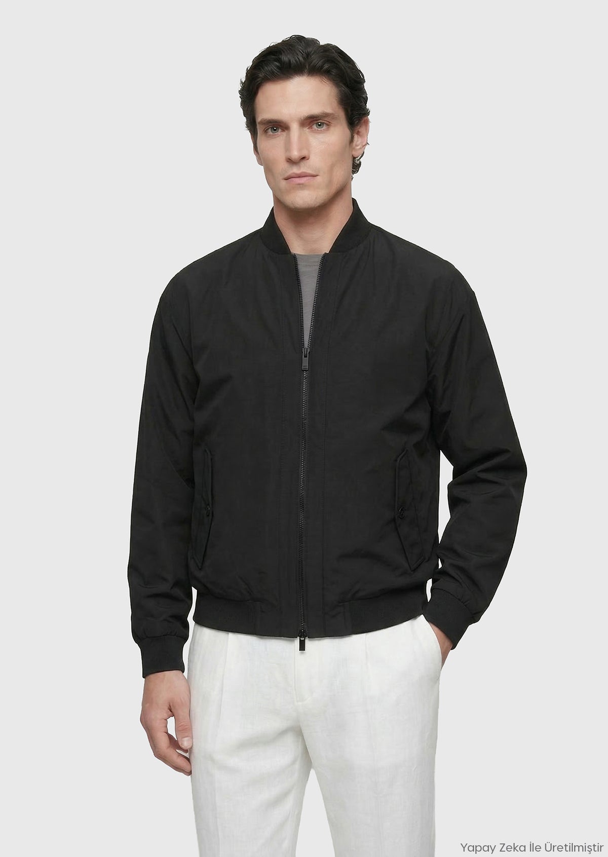 Siyah Regular Fit Dik Yaka Casual Dokuma Mont