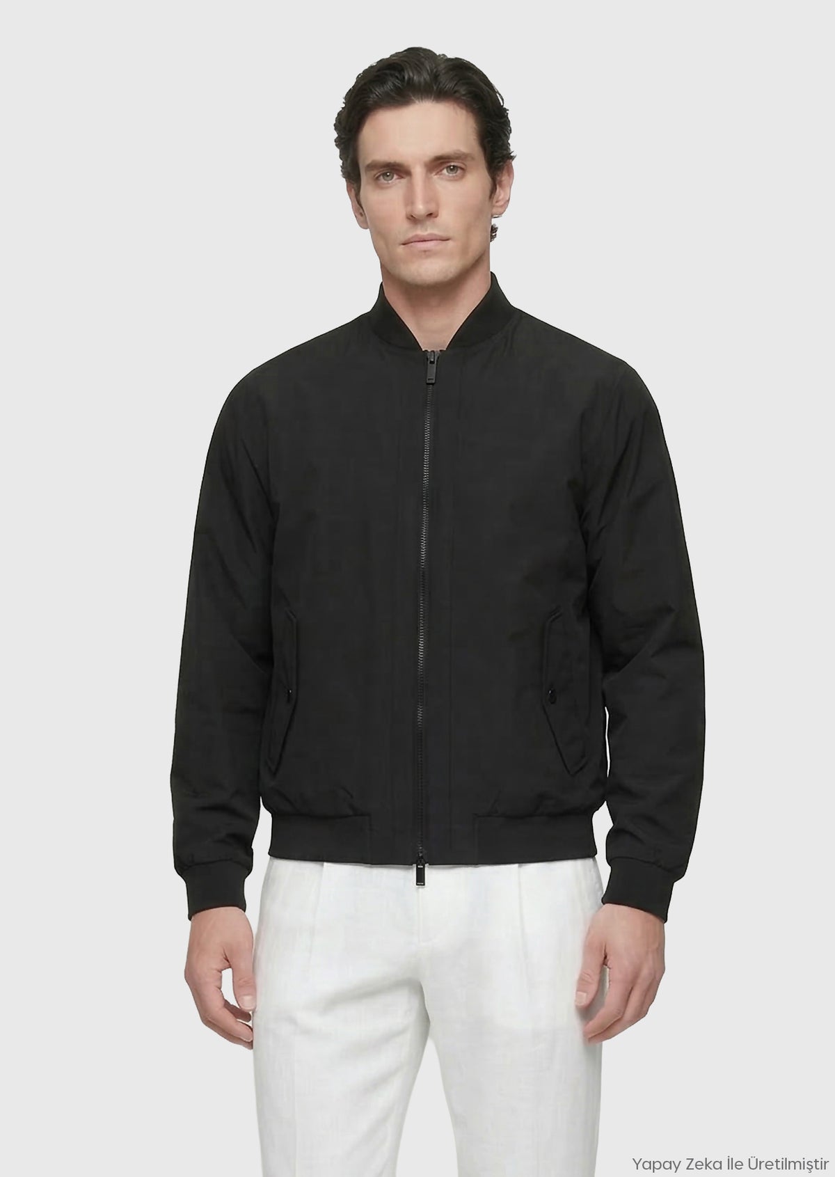 Siyah Regular Fit Dik Yaka Casual Dokuma Mont