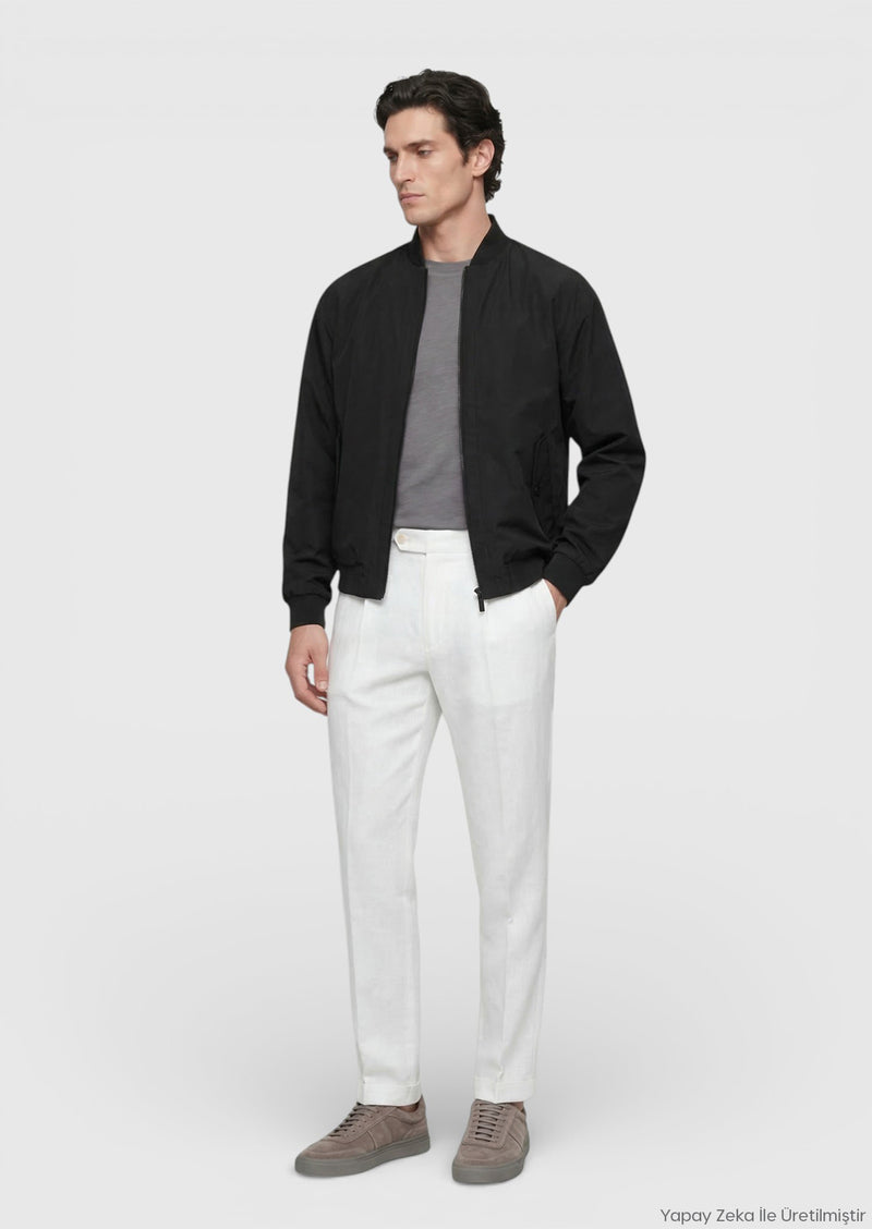 Siyah Regular Fit Dik Yaka Casual Dokuma Mont