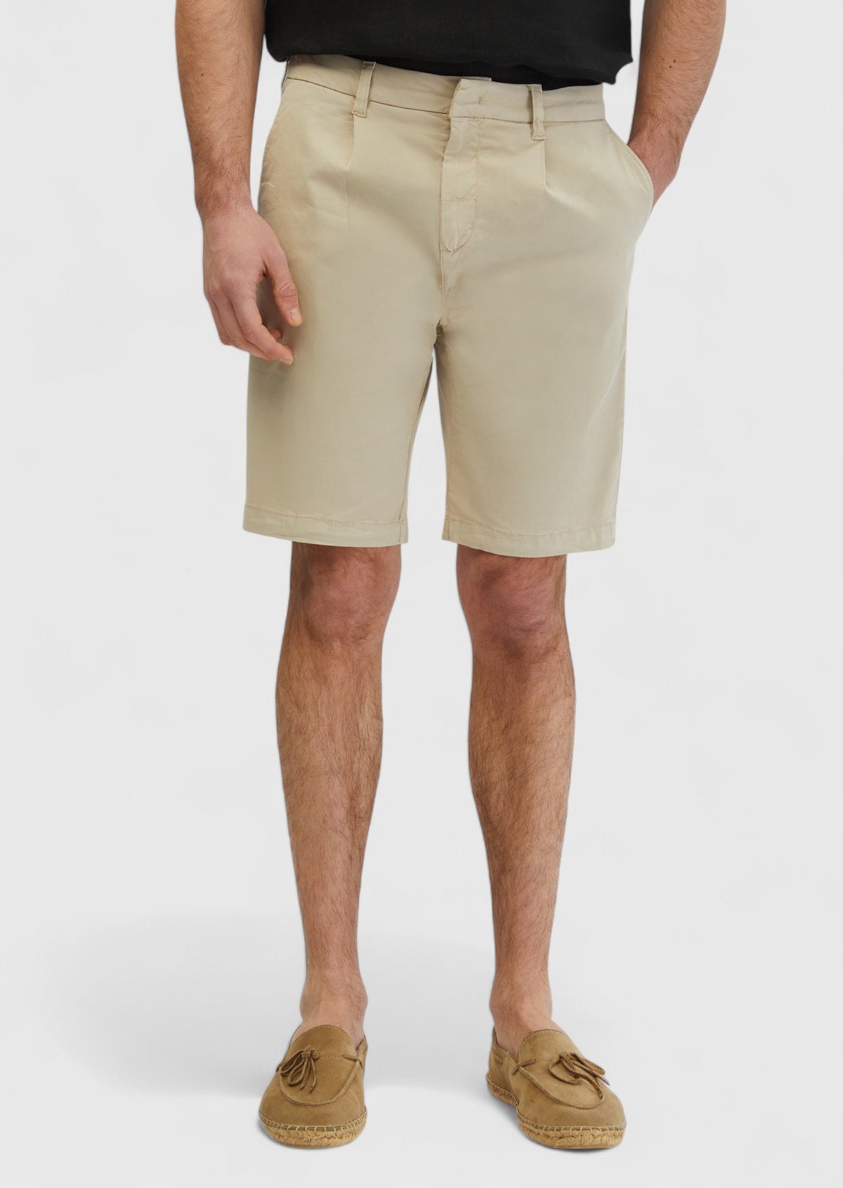 Bej Düz Dokuma Regular Fit Casual Pamuk Karışımlı Bermuda