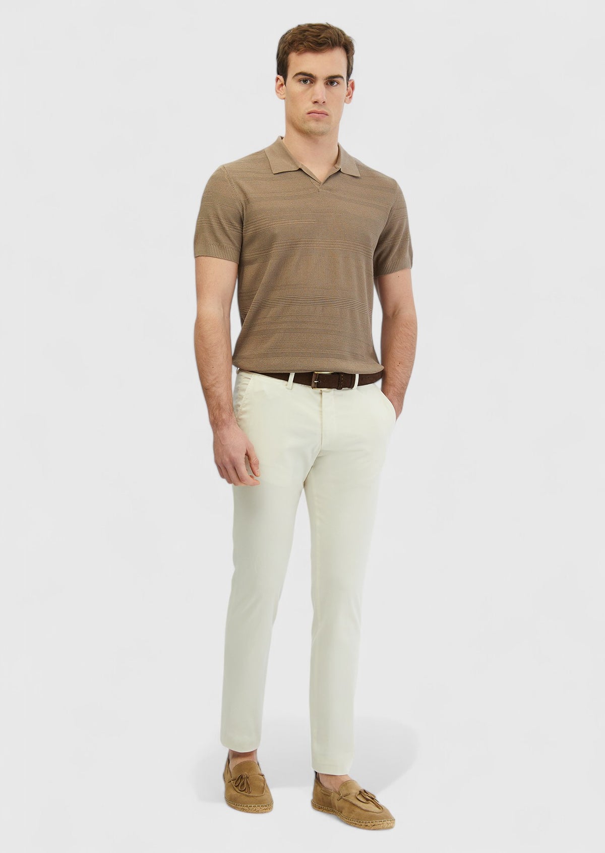 Ecru Weaving Regular Fit Casual Trousers
