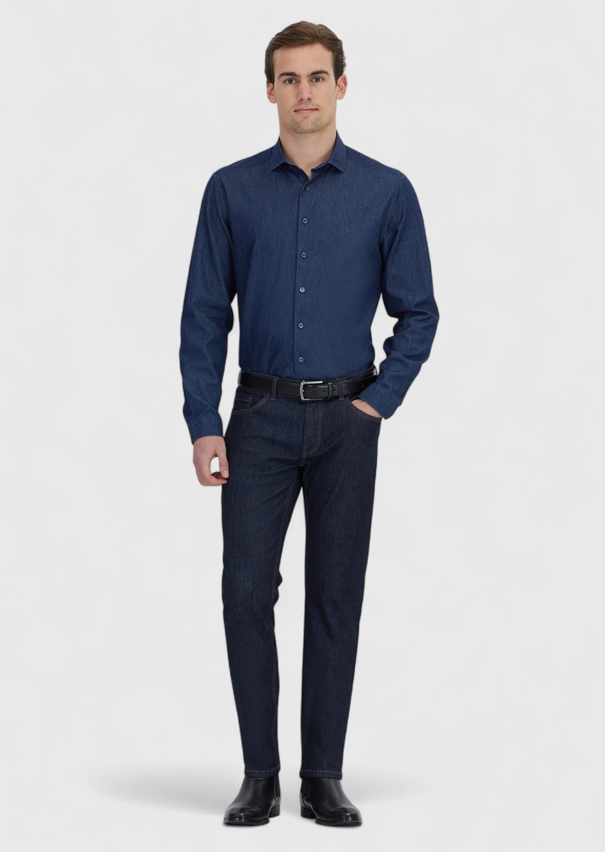 Lacivert Düz Slim Fit Denim Pamuk Karışımlı Pantolon