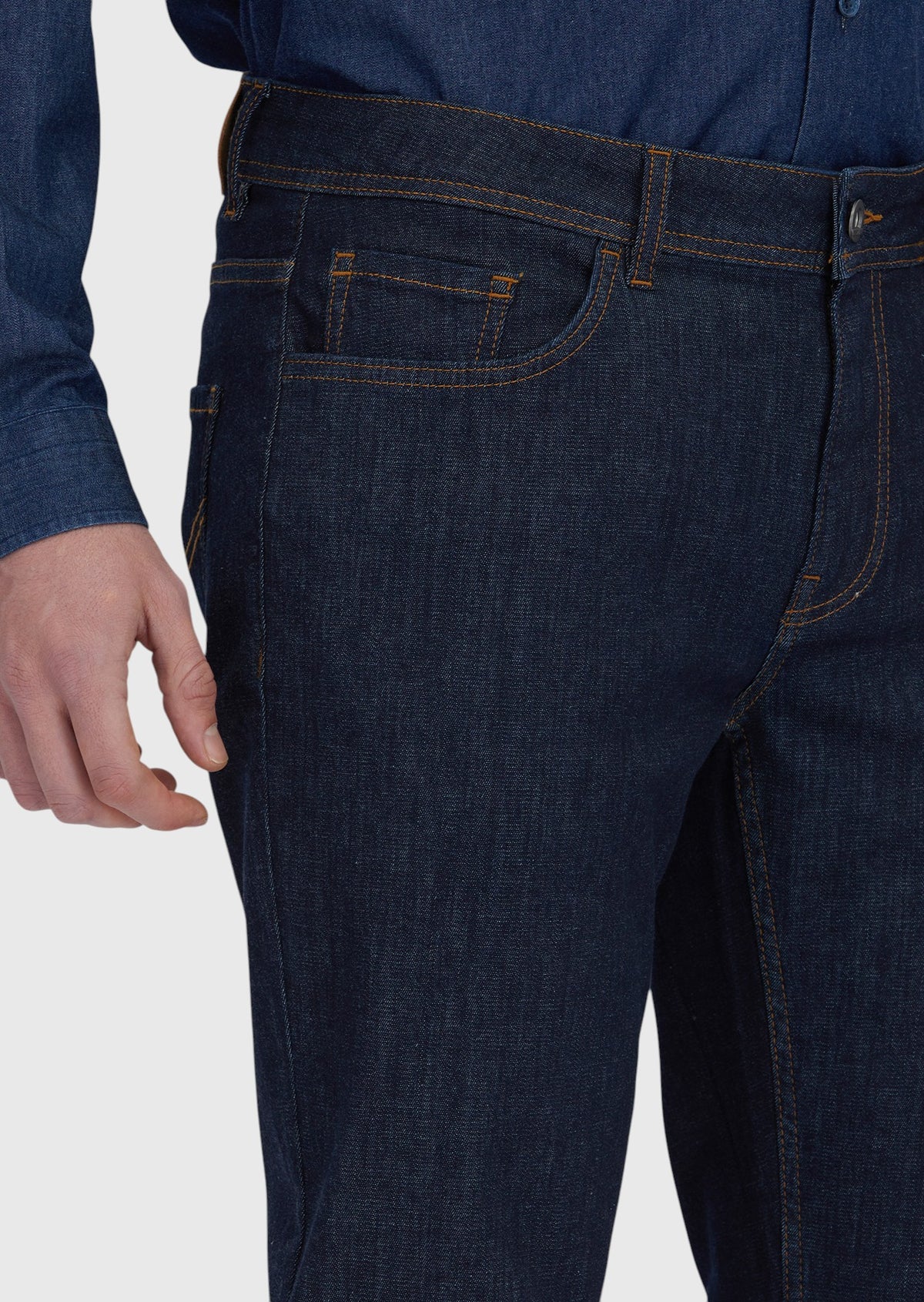 Lacivert Düz Slim Fit Denim Pamuk Karışımlı Pantolon