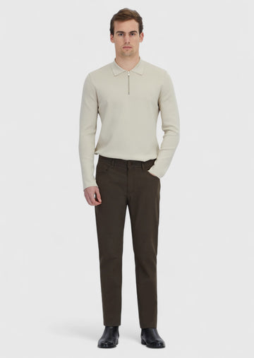 Khaki Weaving Slim Fit Casual Cotton Blended Trousers