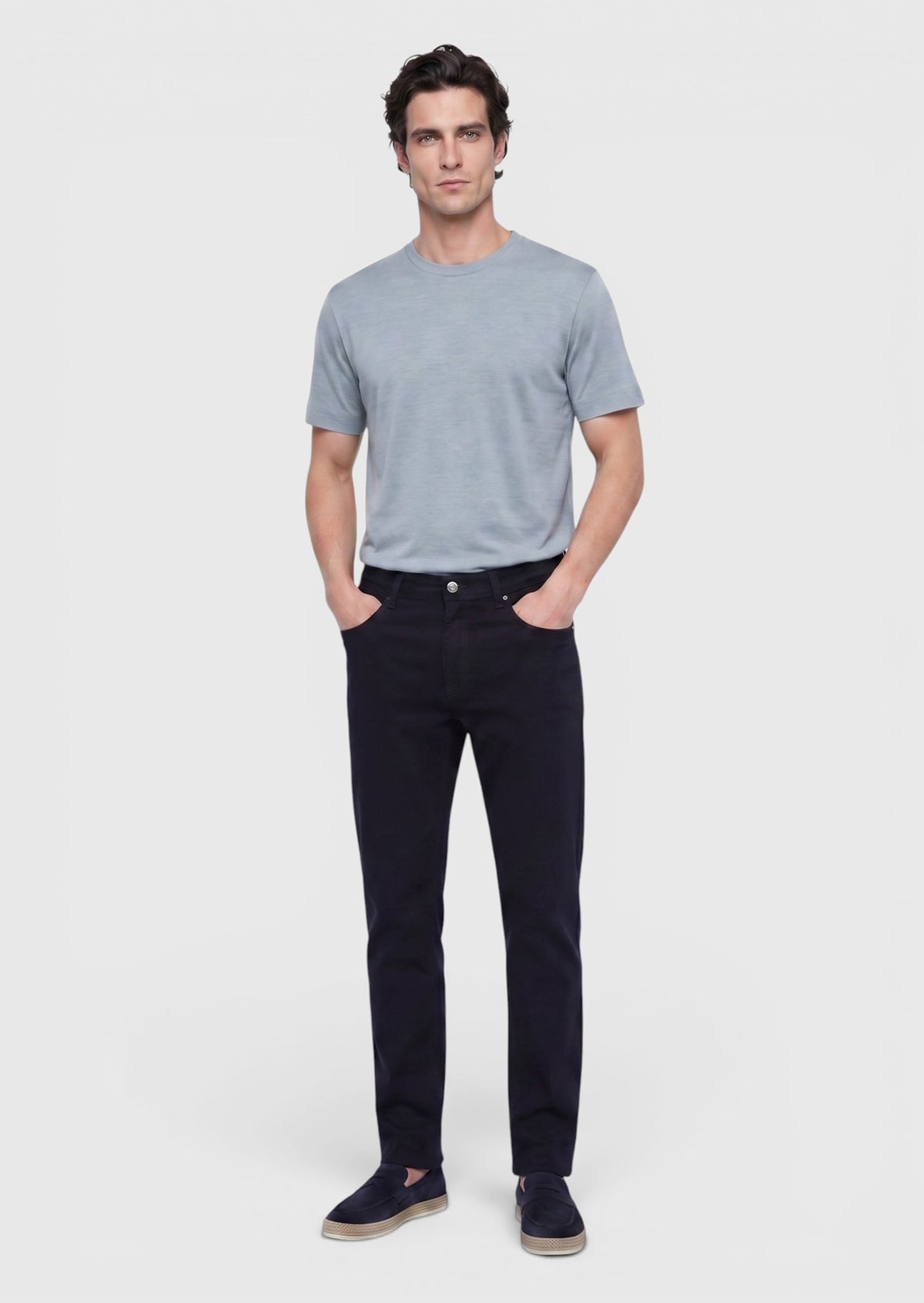 Lacivert Düz Dokuma Slim Fit Casual Pamuk Karışımlı Pantolon