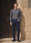 Lacivert Dokuma Slim Fit Casual Pamuk Karışımlı Pantolon