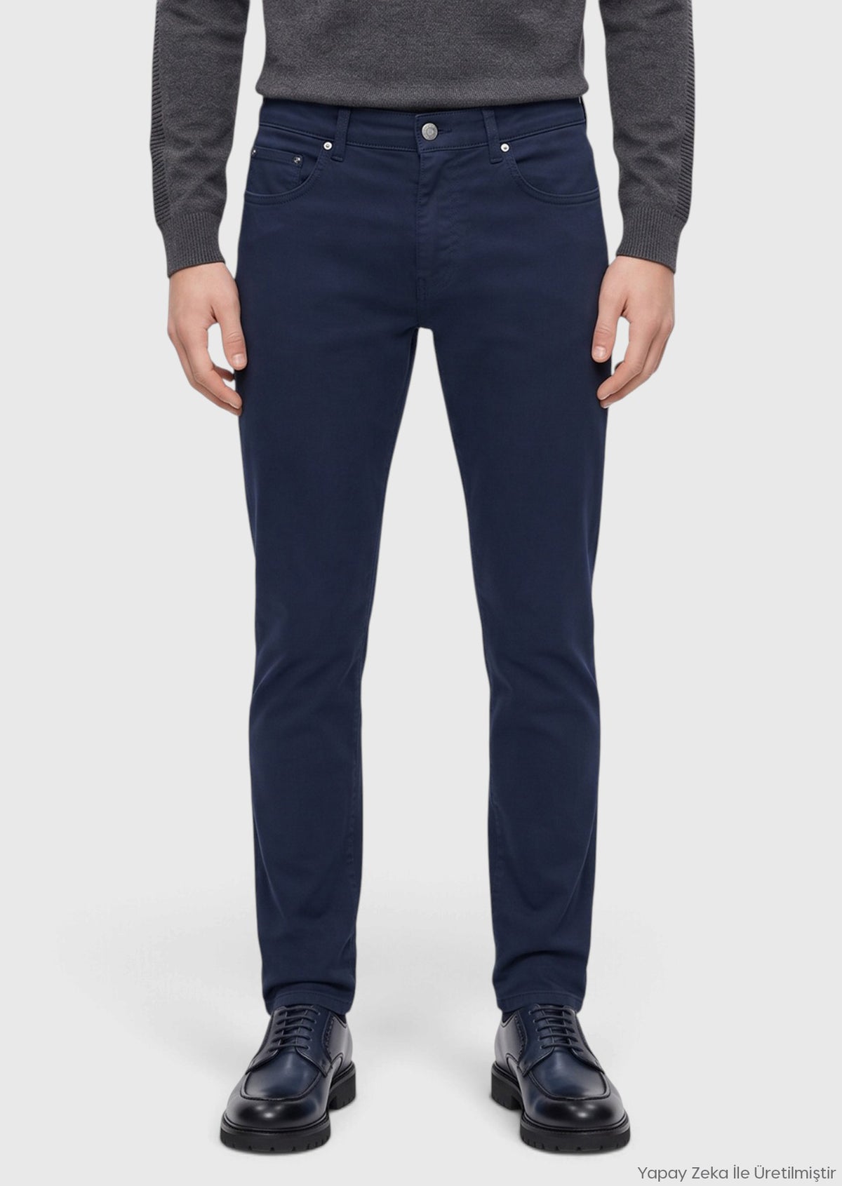 Lacivert Dokuma Slim Fit Casual Pamuk Karışımlı Pantolon