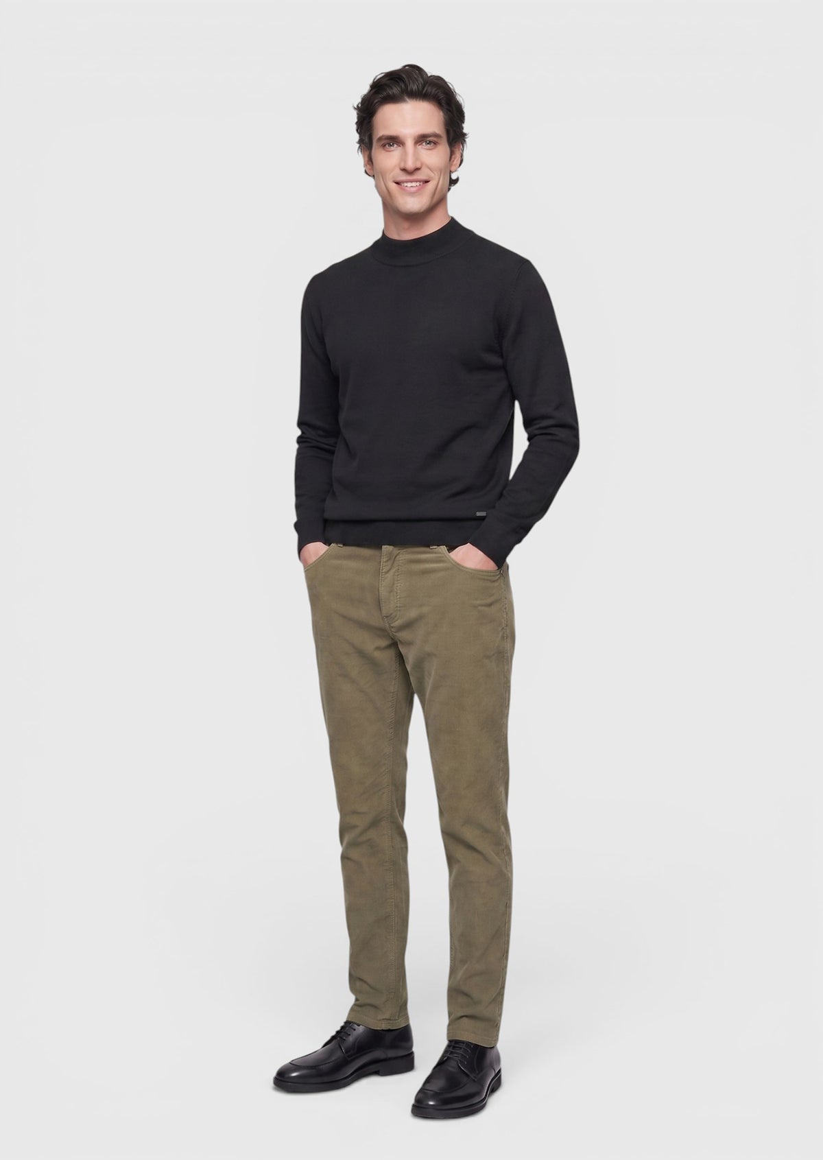 Açık Yeşil Düz Dokuma Slim Fit Kadife Casual Pamuk Karışımlı Pantolon