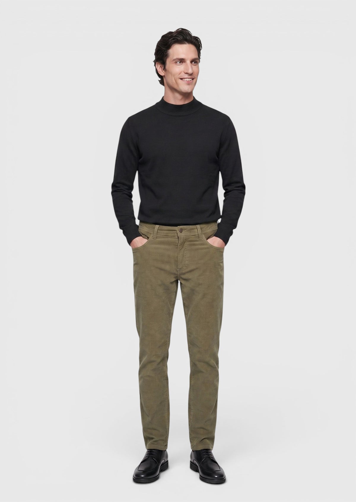 Açık Yeşil Düz Dokuma Slim Fit Kadife Casual Pamuk Karışımlı Pantolon