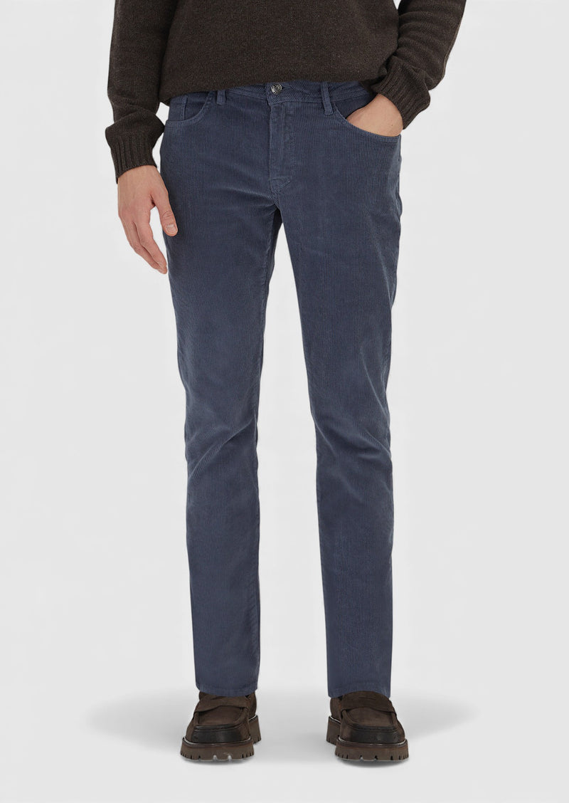 Mavi Düz Dokuma Slim Fit Kadife Casual Pamuk Karışımlı Pantolon