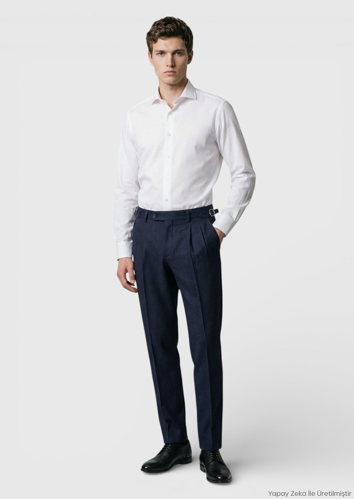 Lacivert Düz Dokuma Carrot Fit Casual Yün Karışımlı Pantolon