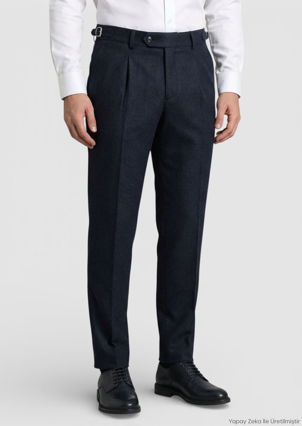 Lacivert Düz Dokuma Carrot Fit Casual Yün Karışımlı Pantolon