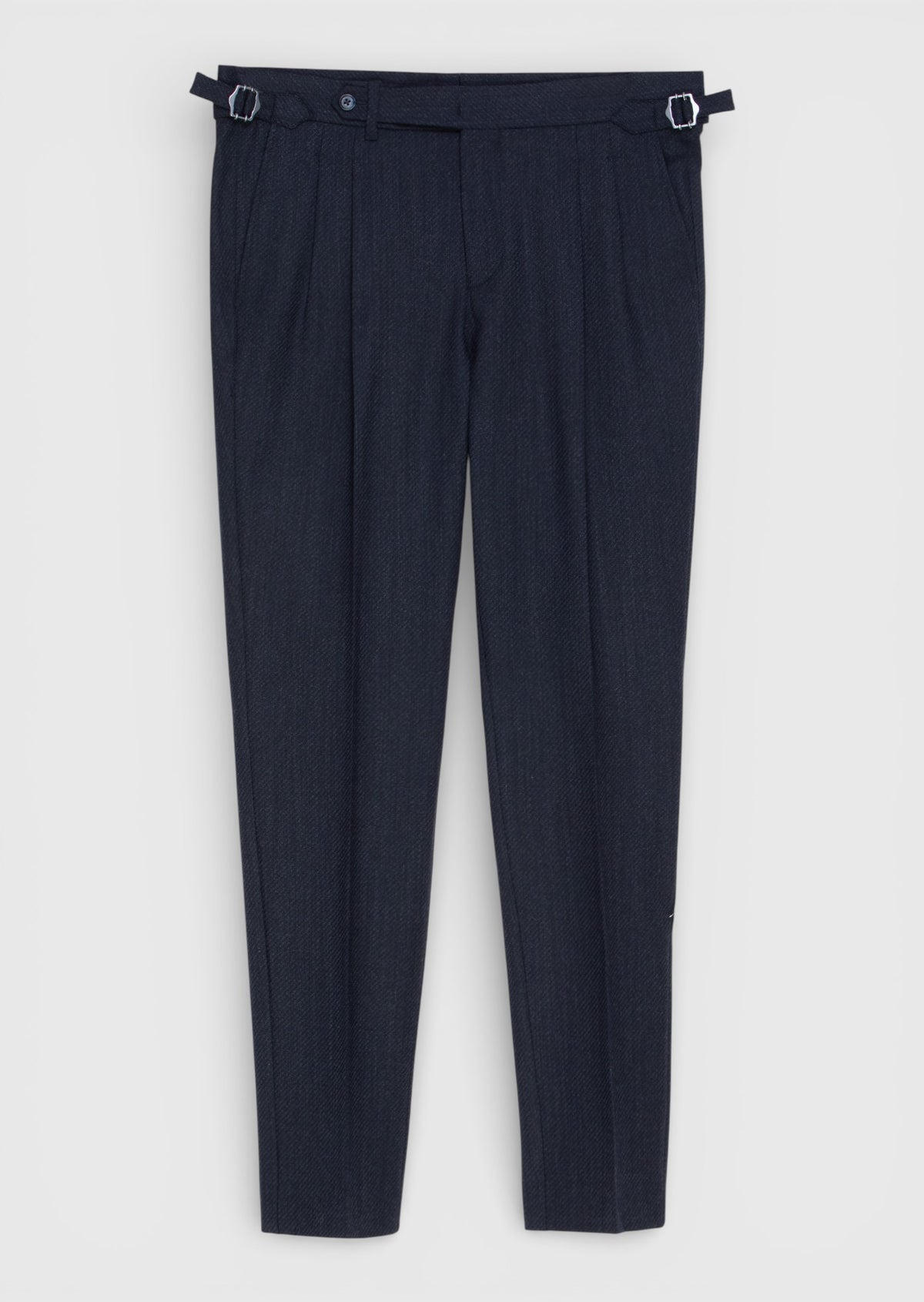 Lacivert Düz Dokuma Carrot Fit Casual Yün Karışımlı Pantolon