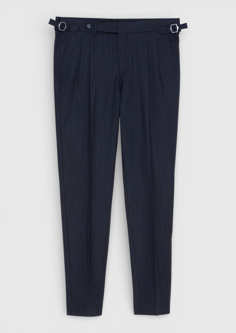 Lacivert Düz Dokuma Carrot Fit Casual Yün Karışımlı Pantolon