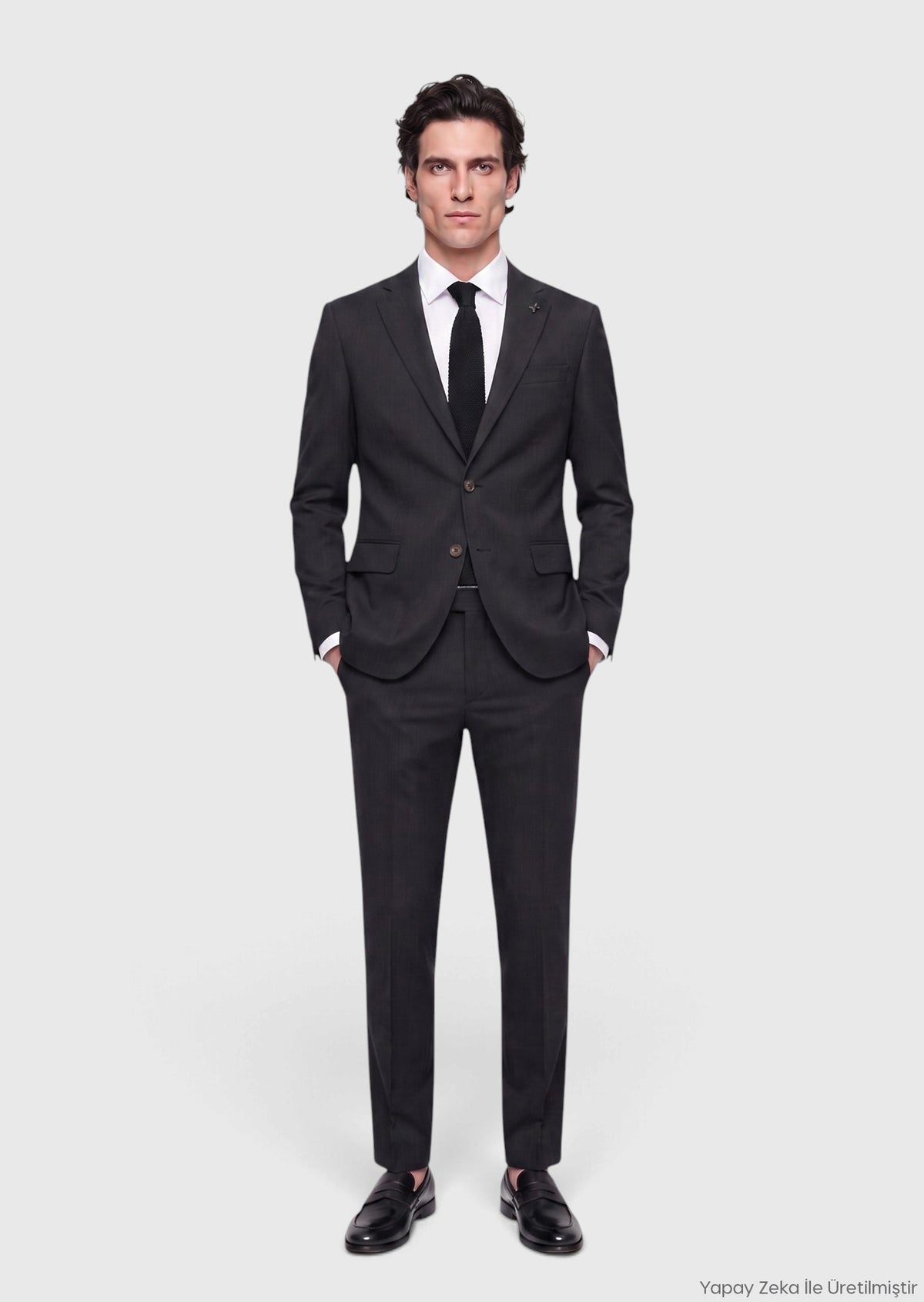 Antrasit Desenli Modern Fit Yün Karışımlı Takım Elbise