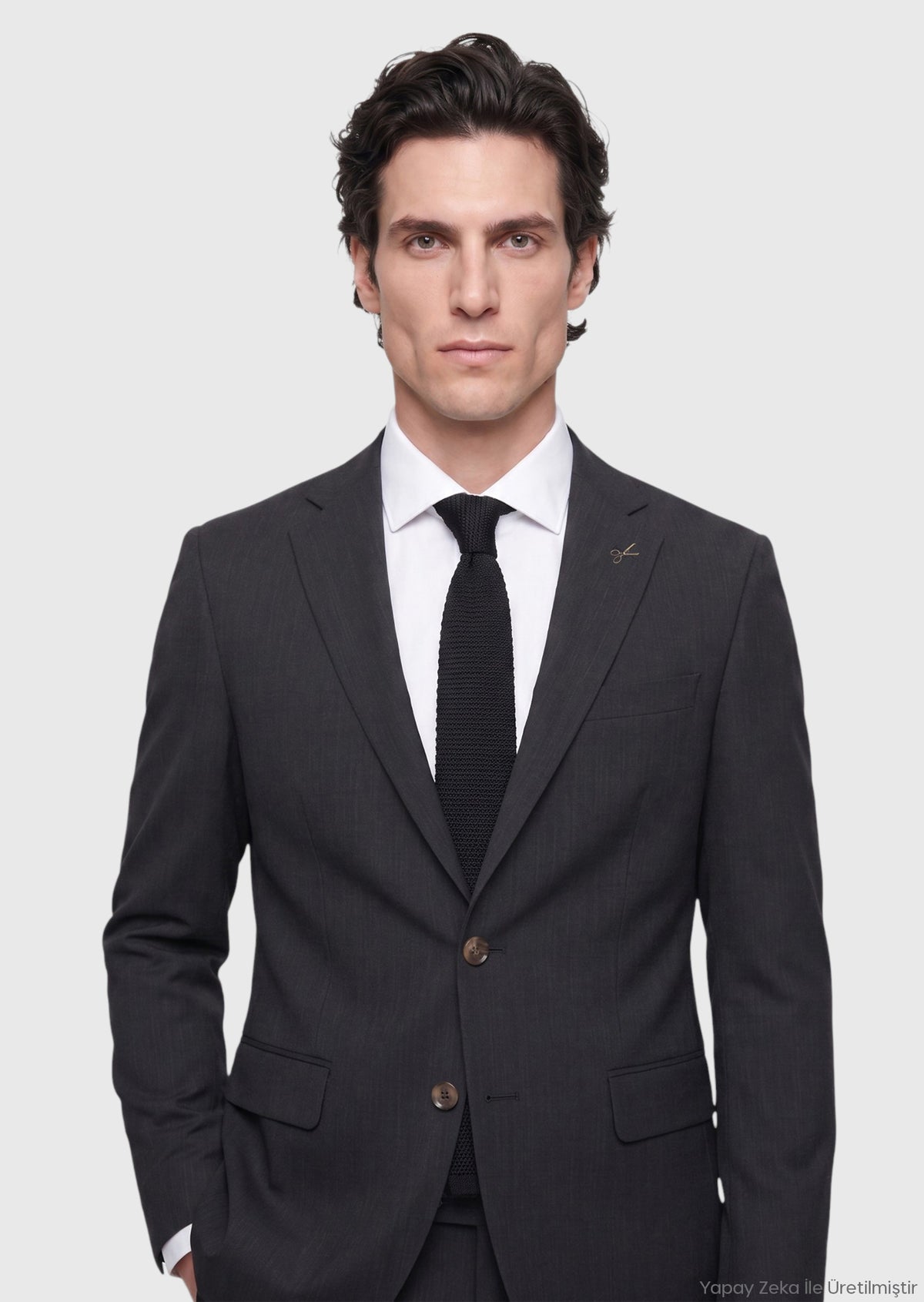 Antrasit Desenli Modern Fit Yün Karışımlı Takım Elbise