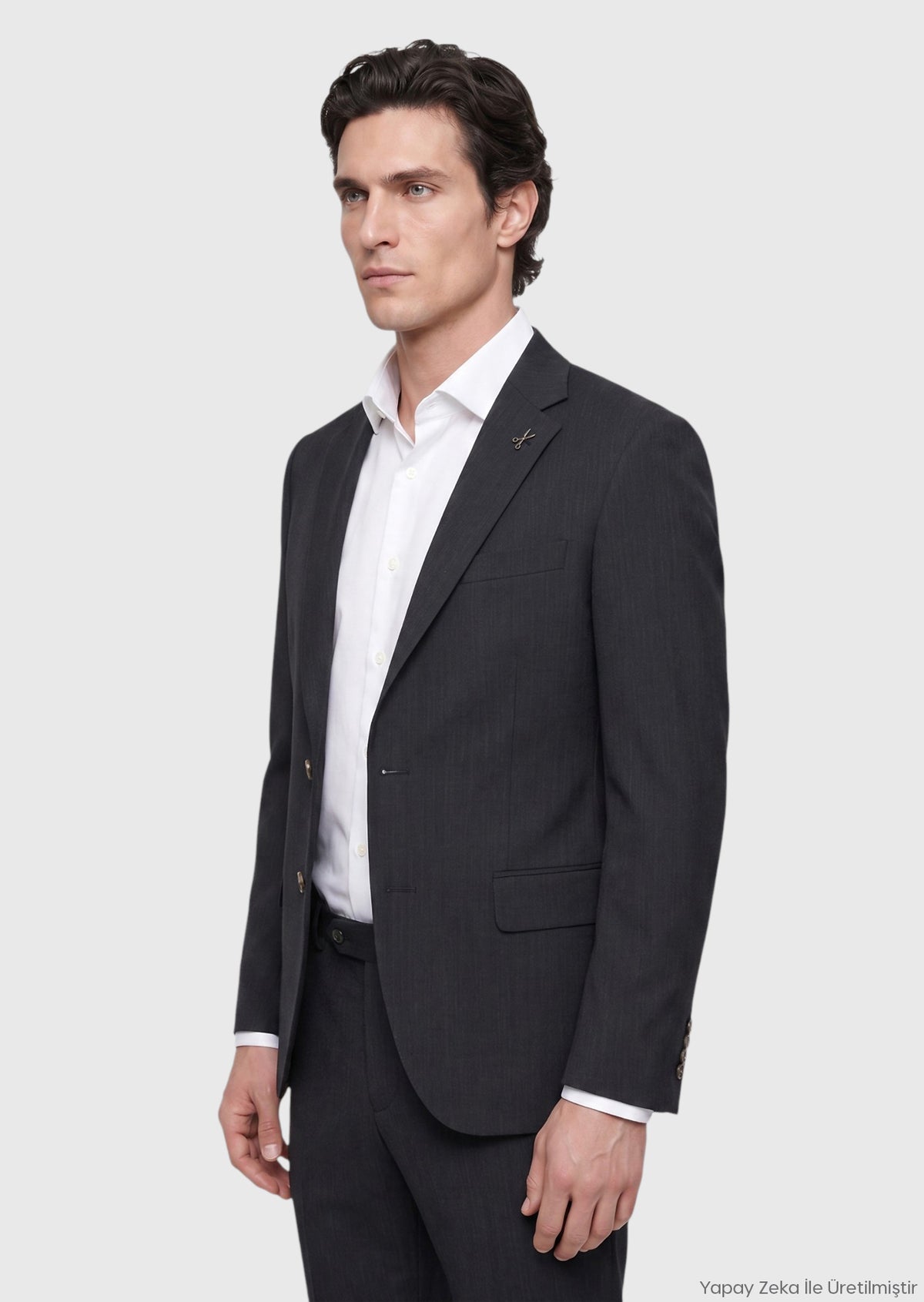 Antrasit Desenli Modern Fit Yün Karışımlı Takım Elbise